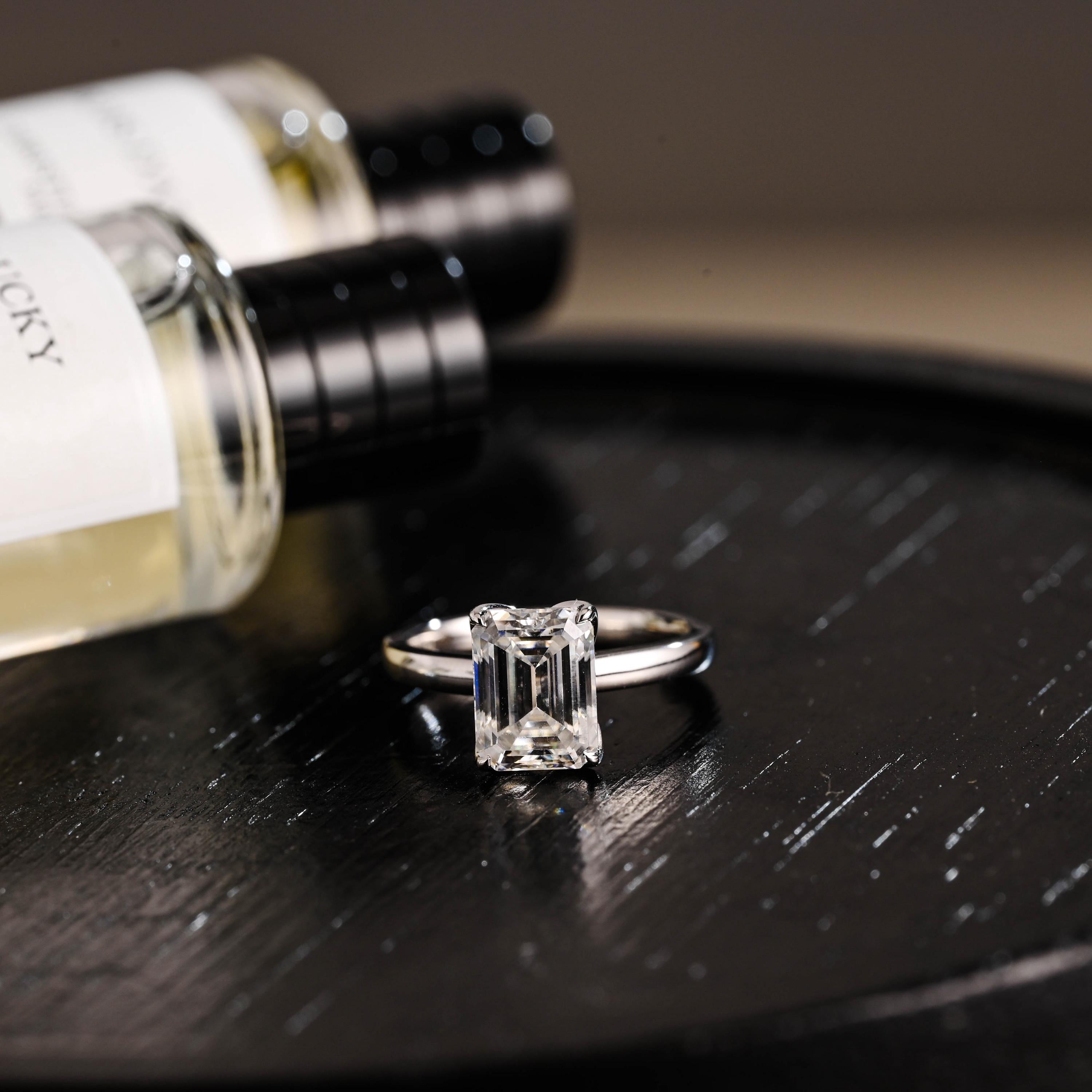 Solid Gold Emerald Cut Moissanite Engagement Ring, Proposal Ring, Promise Ring, Wedding Ring, Anniversary Gift for Birthday Gift Women Wife