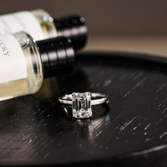 Solid Gold Emerald Cut Moissanite Engagement Ring, Proposal Ring, Promise Ring, Wedding Ring, Anniversary Gift for Birthday Gift Women Wife