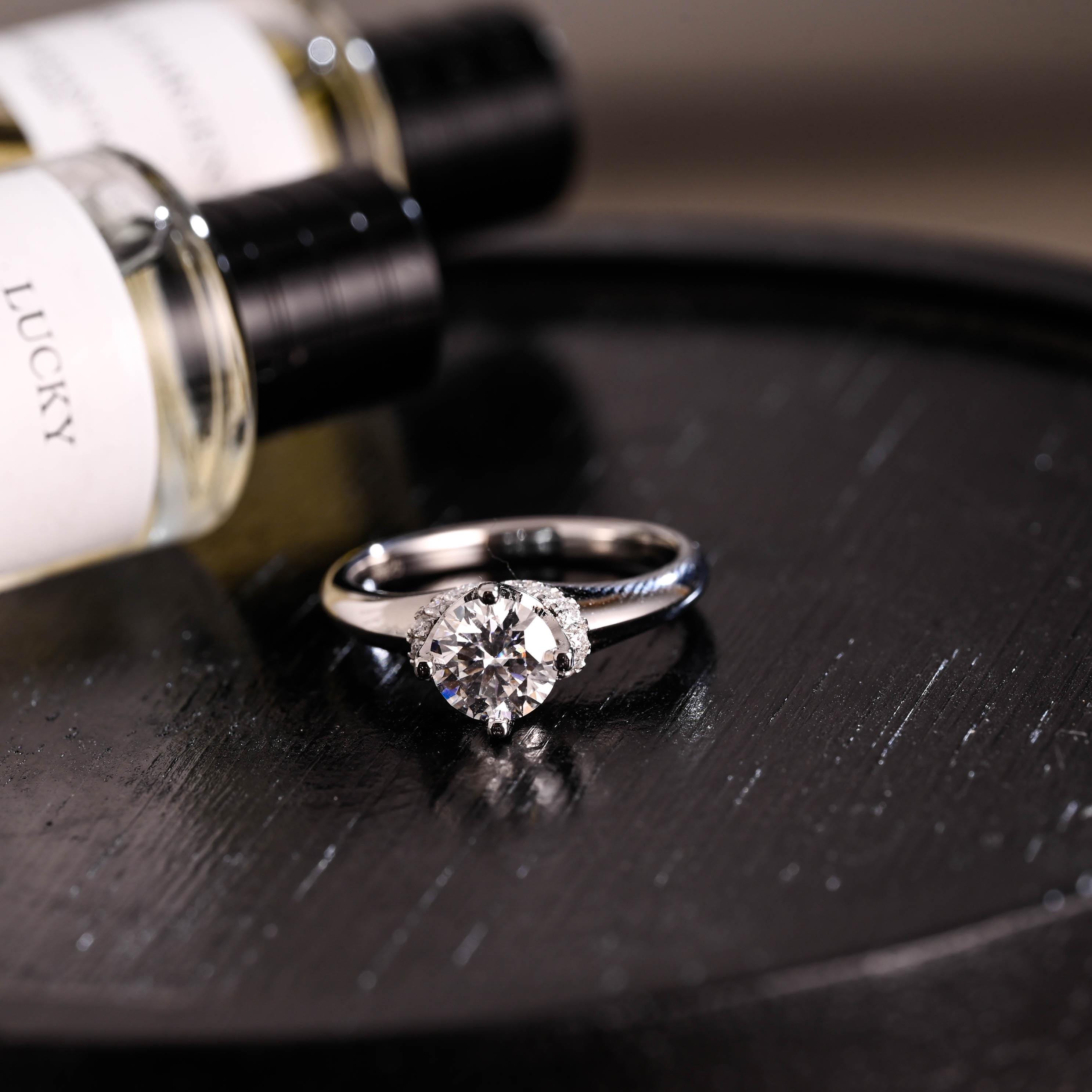 Solid Gold Round Cut Moissanite Engagement Ring, Anniversary Gift Birthday Gift for Women Wife