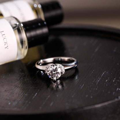 Solid Gold Round Cut Moissanite Engagement Ring, Anniversary Gift Birthday Gift for Women Wife