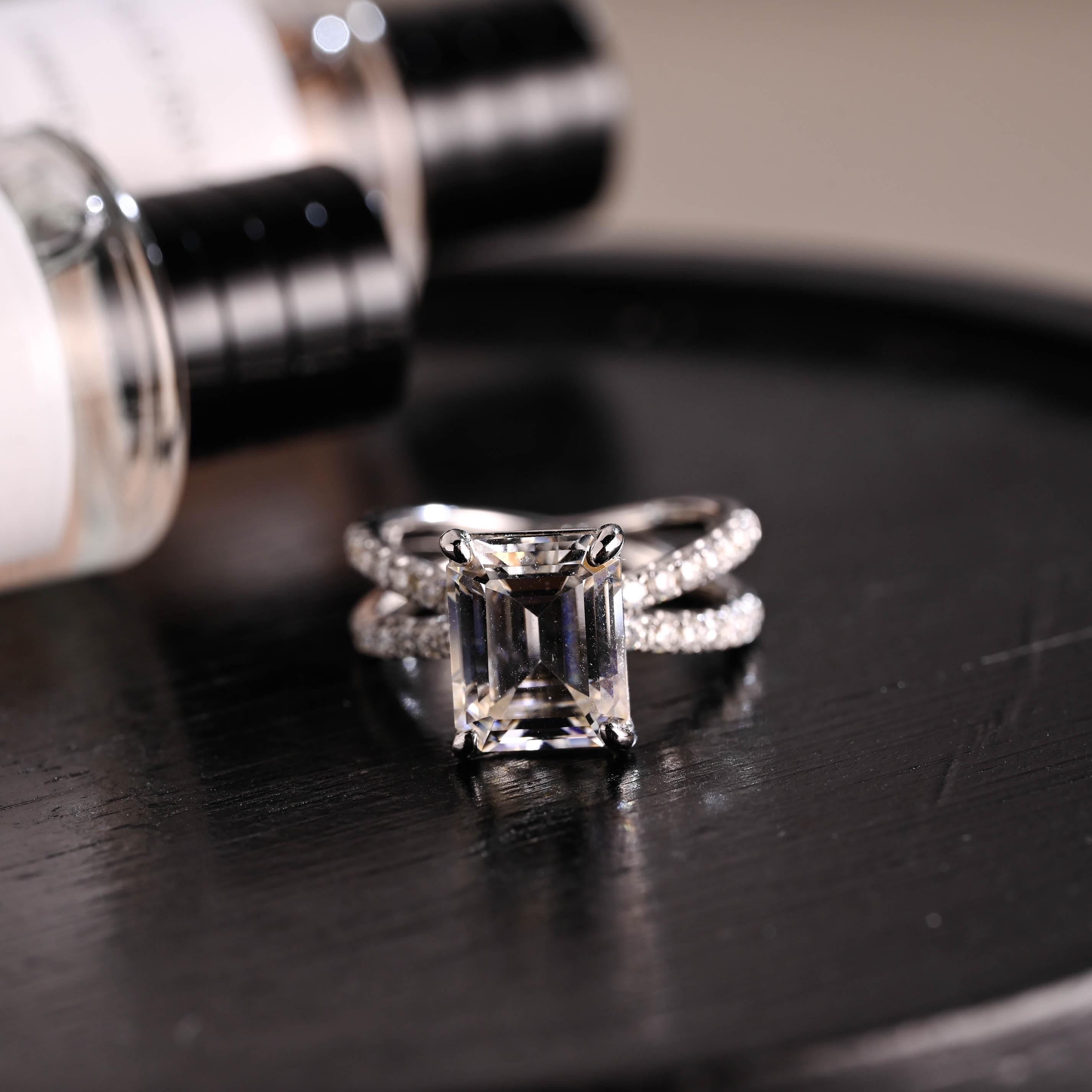 Solid Gold Emerald Cut Moissanite Engagement Ring, Proposal Ring, Promise Ring, Wedding Ring, Anniversary Gift Birthday Gift for Women Wife