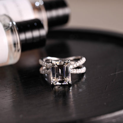 Solid Gold Emerald Cut Moissanite Engagement Ring, Proposal Ring, Promise Ring, Wedding Ring, Anniversary Gift Birthday Gift for Women Wife