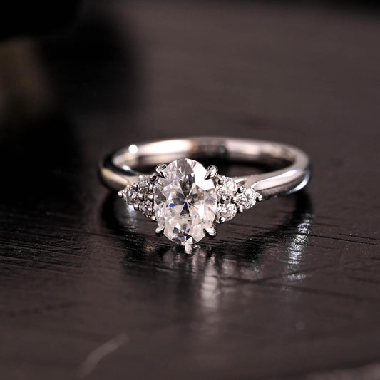 Solid Gold Cathedral Setting Oval Cut Moissanite Engagement Ring, Anniversary Ring for Women
