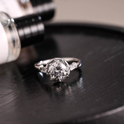Solid Gold Round Cut Moissanite Engagement Ring, Anniversary Gift Birthday Gift for Women Wife