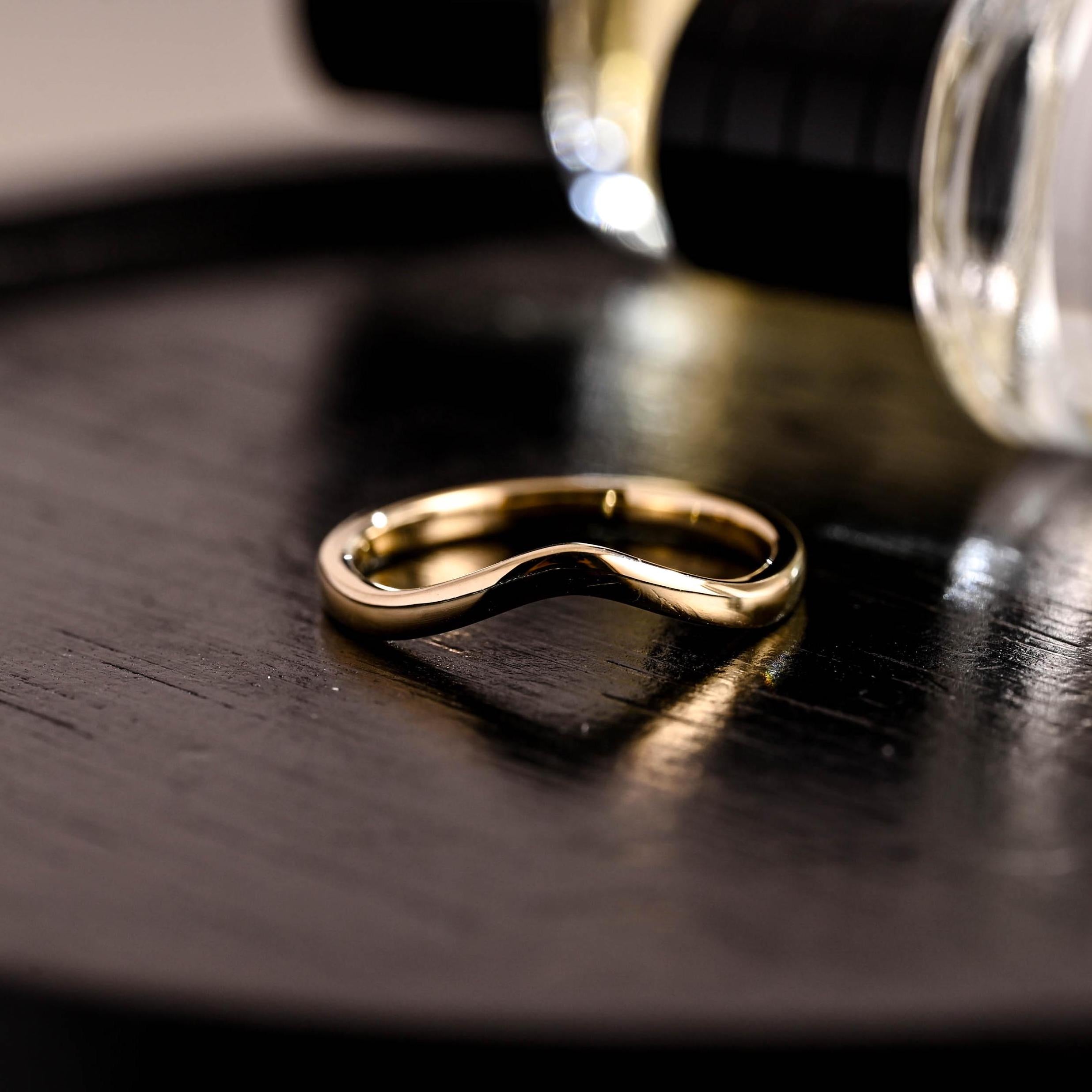 2mm Solid Gold Curved Wedding Band, Eternity Stacking Ring