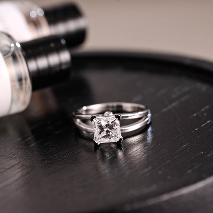 Solid Gold Princess Cut Moissanite Engagement Ring, Anniversary Gift Birthday Gift for Women Wife