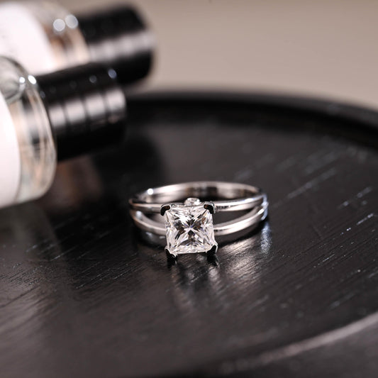 Solid Gold Princess Cut Moissanite Engagement Ring, Anniversary Gift Birthday Gift for Women Wife