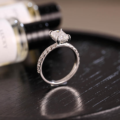Solid Gold Hidden Halo Radiant Cut Moissanite Engagement Ring, Anniversary Gift for Women Wife