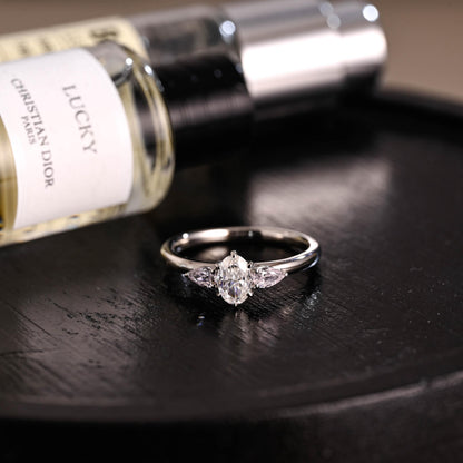 Solid Gold Three Stone Oval Moissanite Engagement Ring, Anniversary Gift for Women