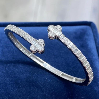 Moissanite Four Leaf Clover Bangle: Sterling Silver Cuff Bracelet (4.20ctw)