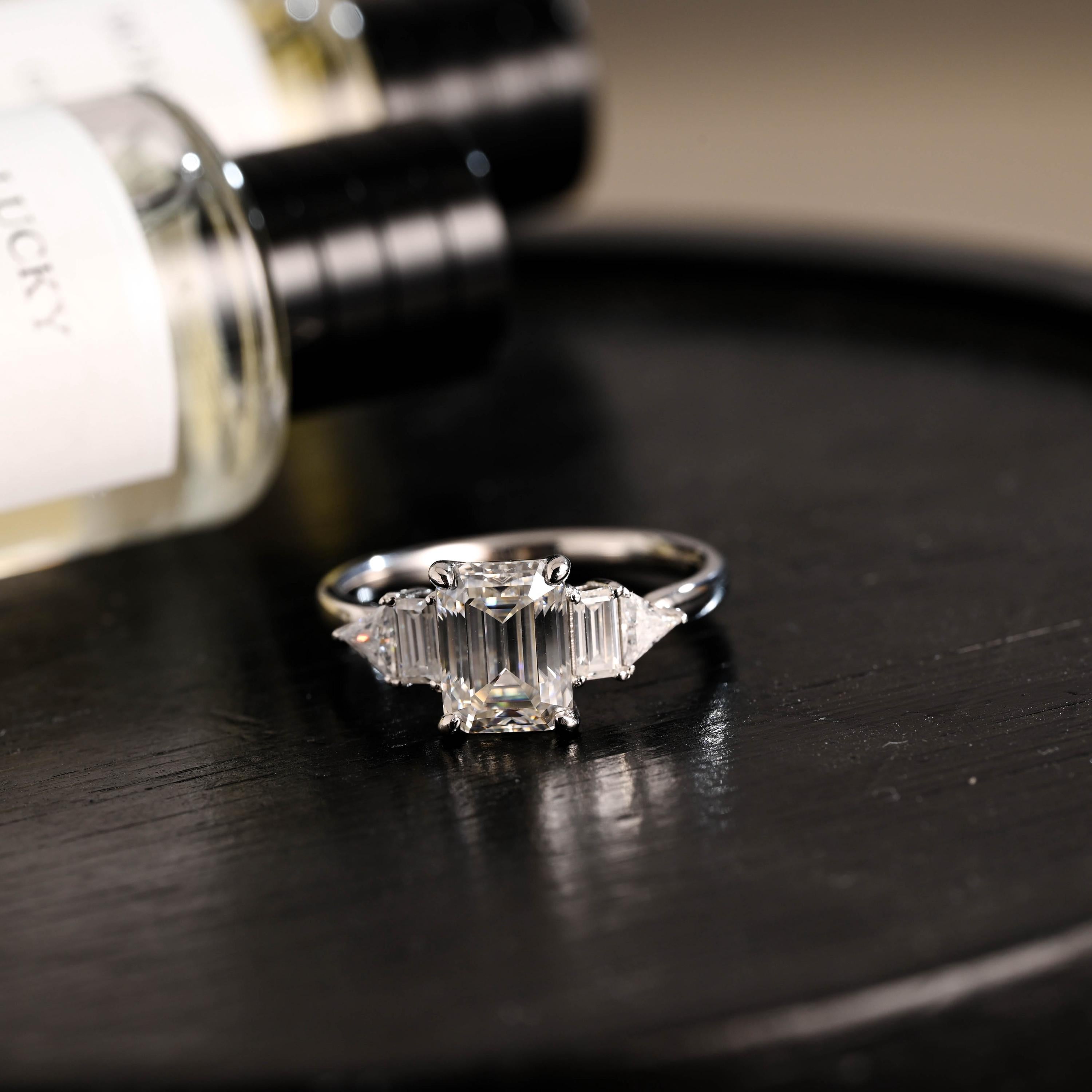 Solid Gold Emerald Cut Moissanite Engagement Ring, Proposal Ring, Promise Ring, Wedding Ring, Anniversary Gift Birthday Gift for Women Wife