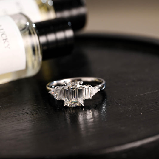 Solid Gold Emerald Cut Moissanite Engagement Ring, Proposal Ring, Promise Ring, Wedding Ring, Anniversary Gift Birthday Gift for Women Wife