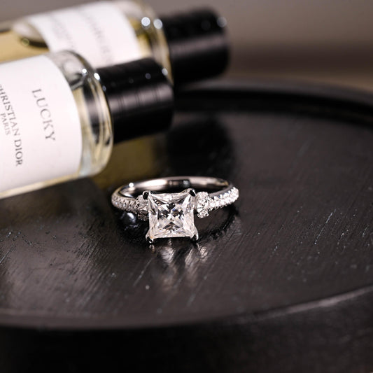 Solid Gold Princess Cut Moissanite Engagement Ring, Anniversary Gift Birthday Gift for Women Wife