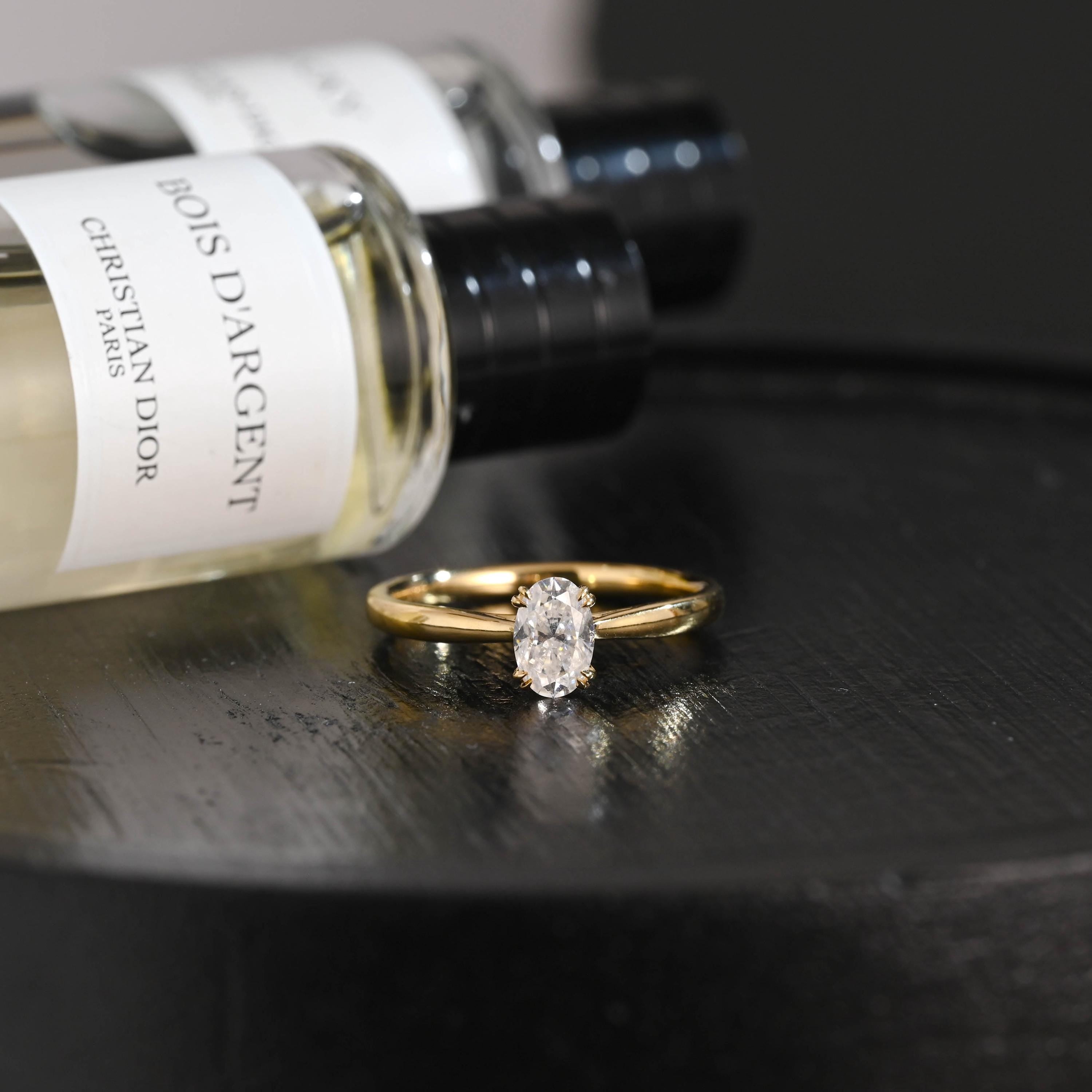 Solid Gold Oval Cut Moissanite Engagement Ring, Anniversary Gift for Women