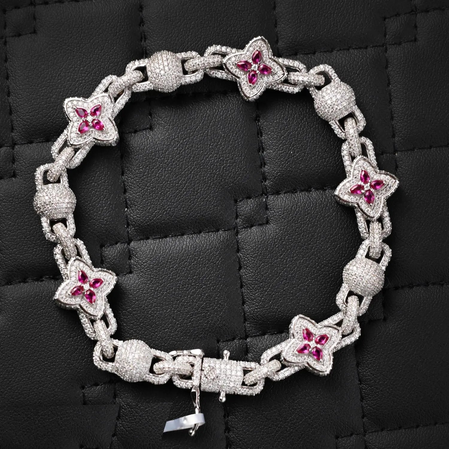 Moissanite Clover Tennis Bracelet: 13 Carat D VVS1 Sterling Silver