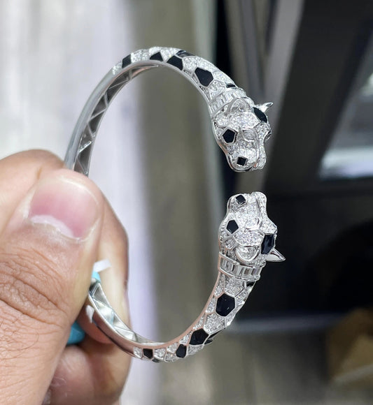 Moissanite Panther Bangle: 925 Silver, 14k Gold Plated, 3.11 CTW