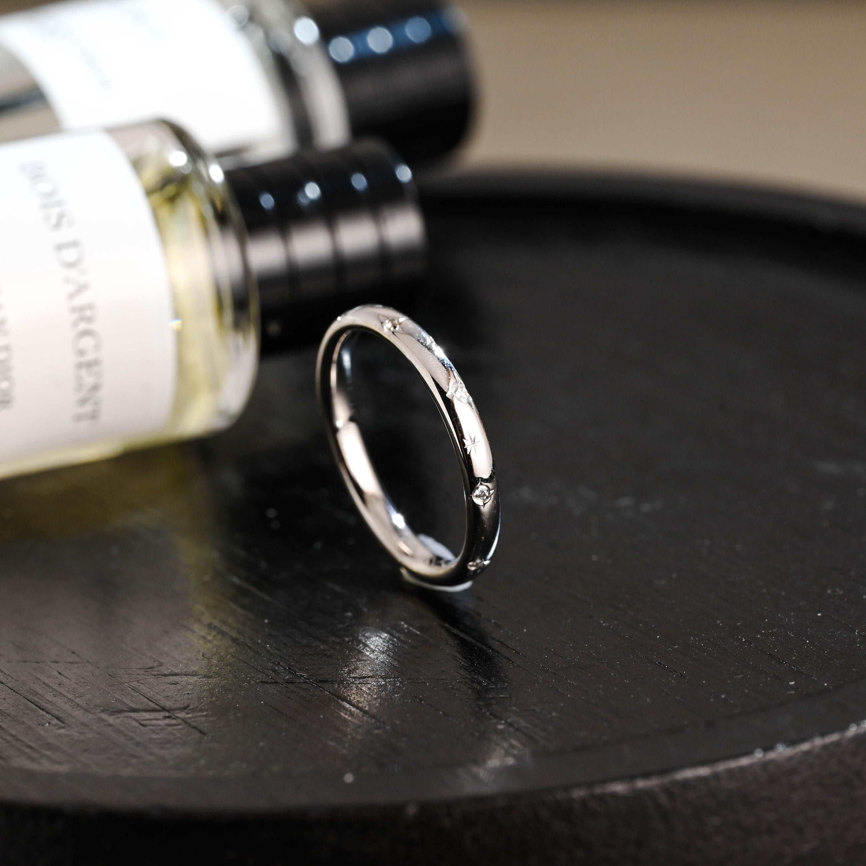 Moissanite Solid Gold Wedding Band, Eternity Stacking Ring