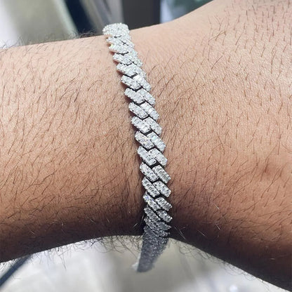 Iced Cuban Moissanite Bracelet: 925 Sterling Silver 14K Gold Plated