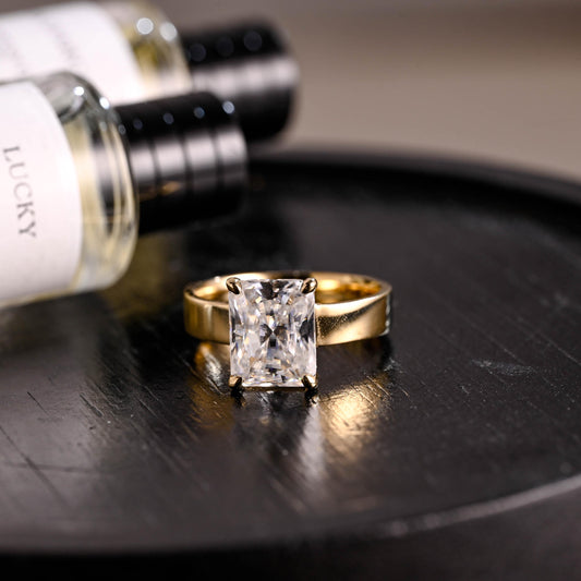 Solid Gold Solitaire Radiant Moissanite Engagement Ring, Anniversary Gift for Women