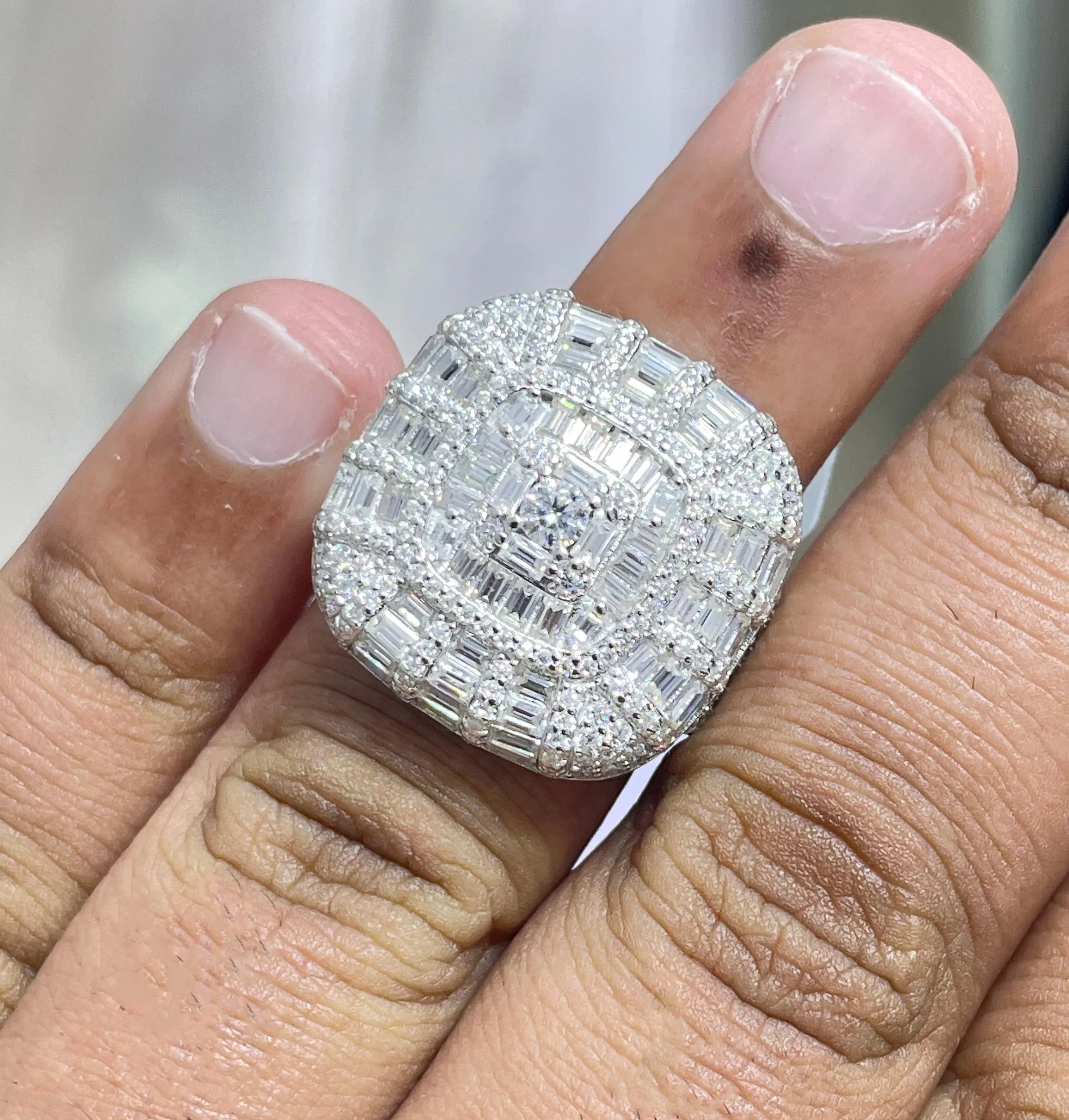 Iced Out Moissanite Ring: 925 Silver Hip Hop Bling, 7.52 Carat Baguette Round Moissanite Diamonds
