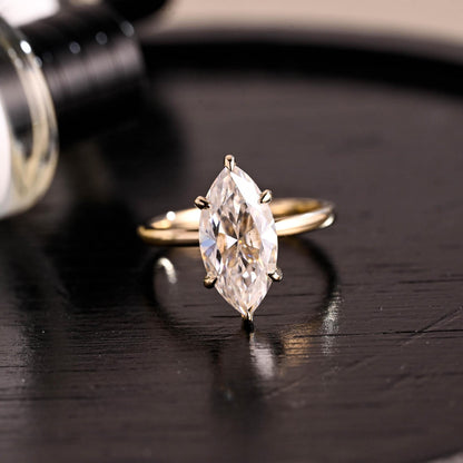 Solid Gold Solitaire Marquise Cut Moissanite Solid Gold Engagement Ring, Anniversary Ring