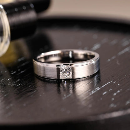 Matte/Satin Finish Princess Cut Moissanite Wedding Band, Solid Gold Wedding Ring, Square Moissanite Channel Set Wedding Ring Engagement Ring