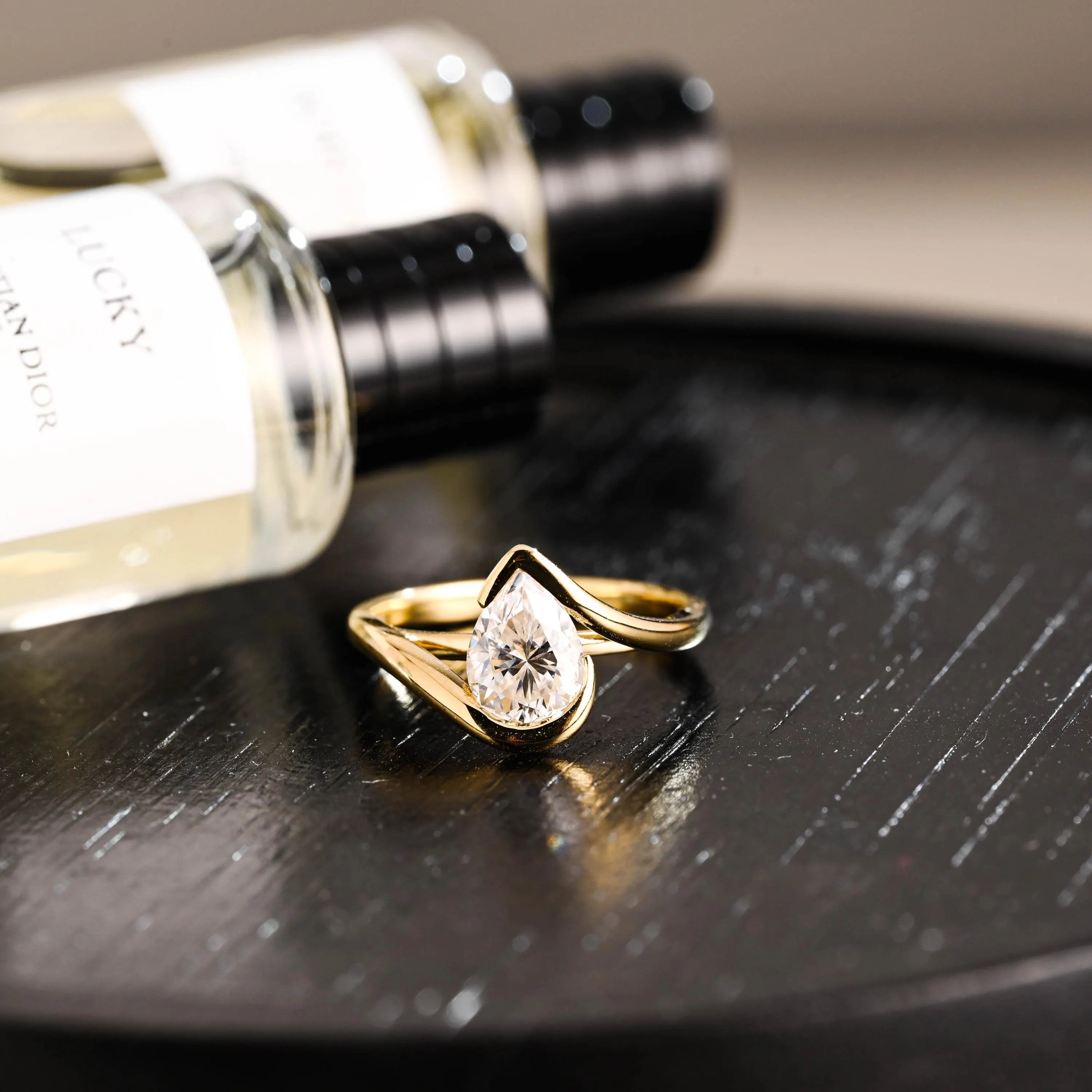 Solid Gold Pear Cut Moissanite Engagement Ring, Proposal Ring, Anniversary Gift Birthday Gift for Women Wife