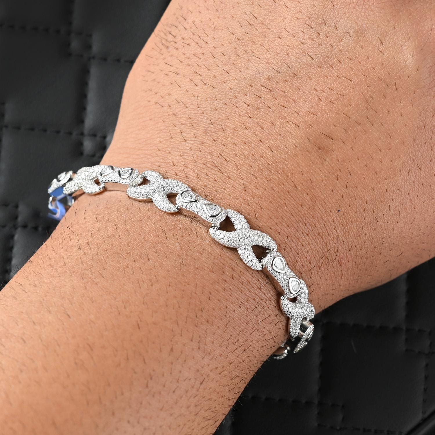 Iced Out Moissanite Infinity Bracelet: 925 Sterling Silver, 10 Carat