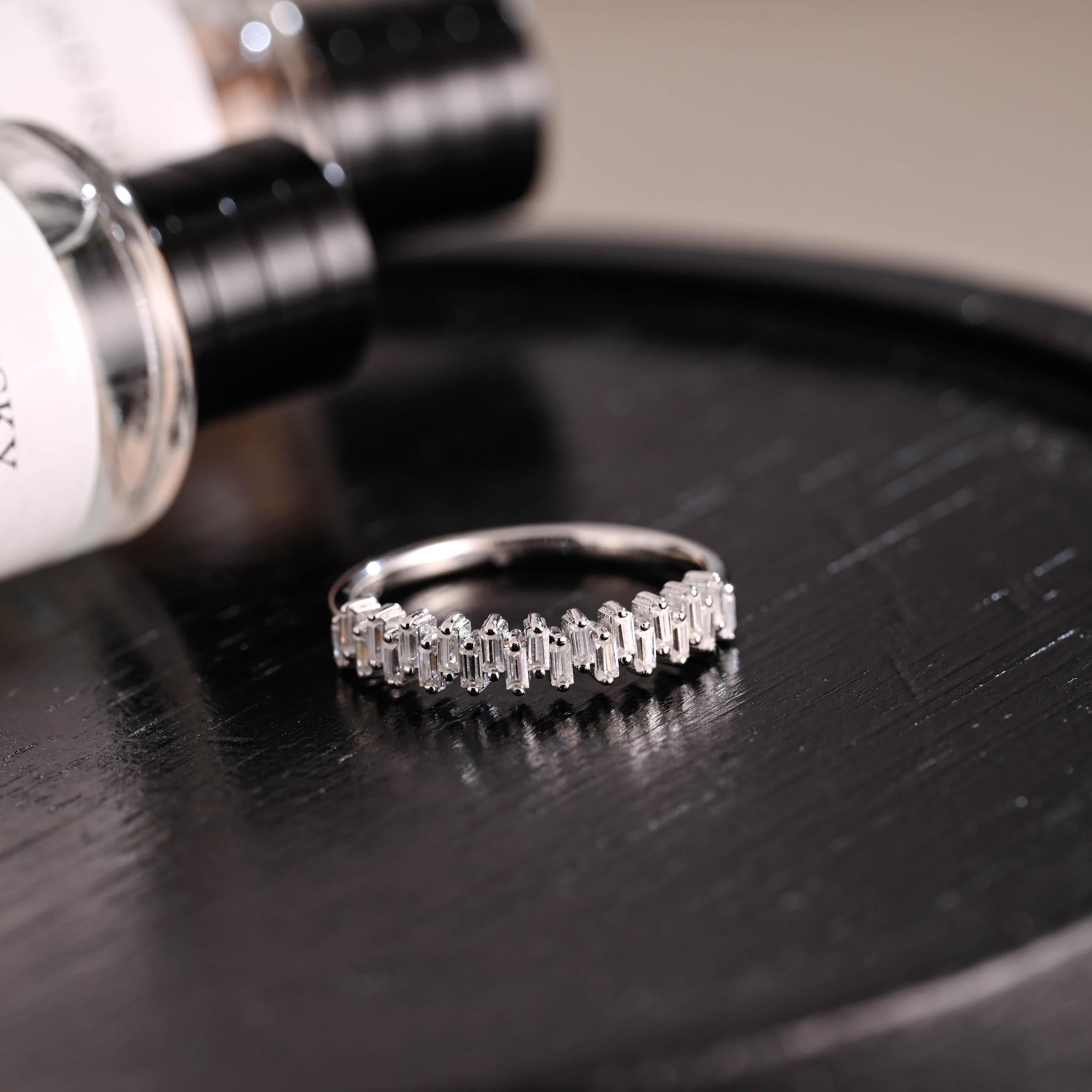 Solid Gold Baguette Moissanite Wedding Band, Anniversary Ring