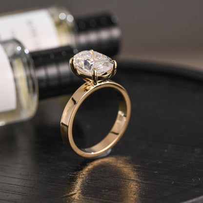 Solid Gold Oval Cut Solitaire Moissanite Engagement Ring, Anniversary Gift Birthday Gift for Women Wife