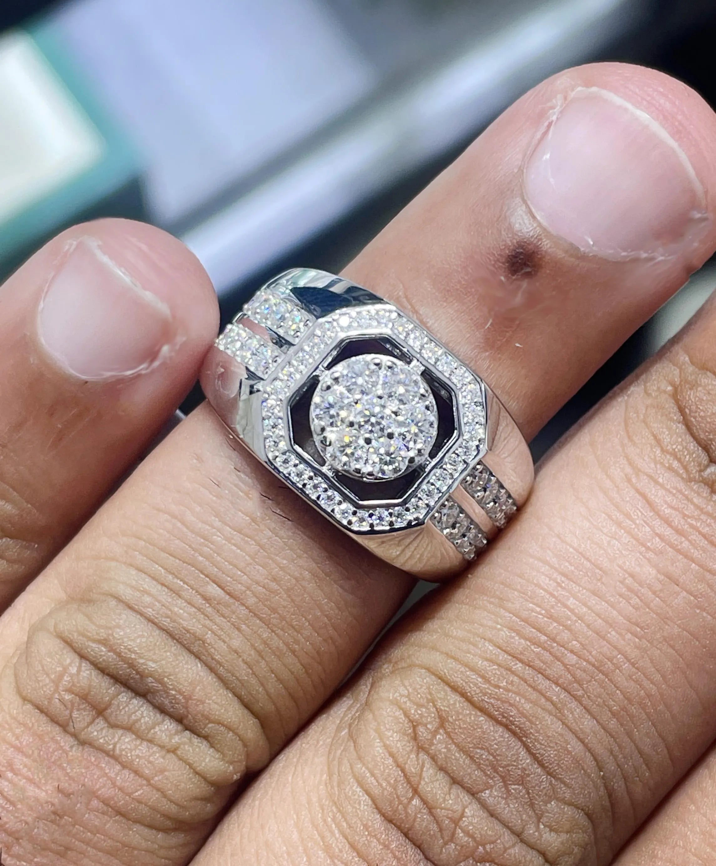 Iced Out Sterling Silver Moissanite Ring: Unisex Statement Jewelry