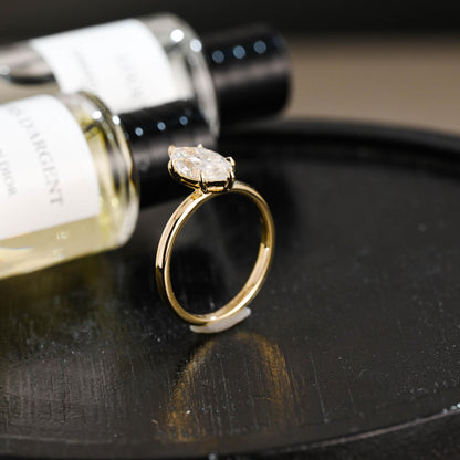 Solid Gold Marquise Cut Moissanite Engagement Ring, Anniversary Ring