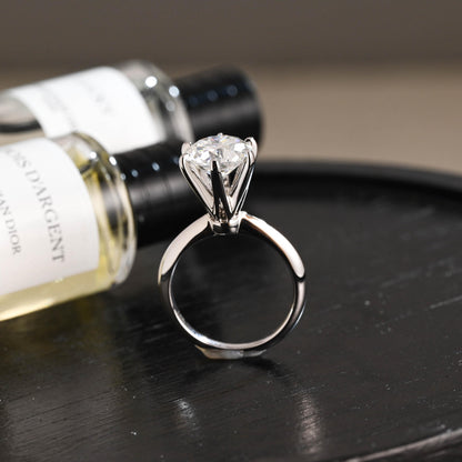 Solid Gold High Setting Round Moissanite Engagement Ring, Anniversary Gift Birthday Gift for Wife
