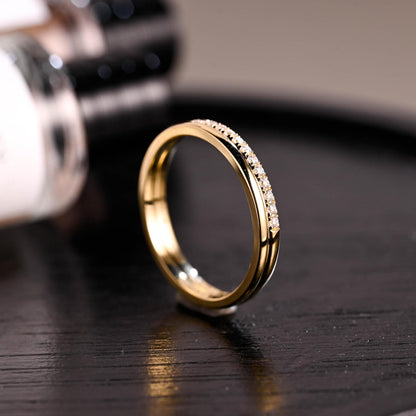 Moissanite Pave Solid Gold Wedding Band, Eternity Ring