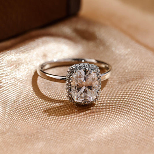 Elongated Cushion Cut Moissanite Engagement Ring, Solid Gold Halo Cushion Cut Wedding Ring, Anniversary Ring Moissanite Gift for Women