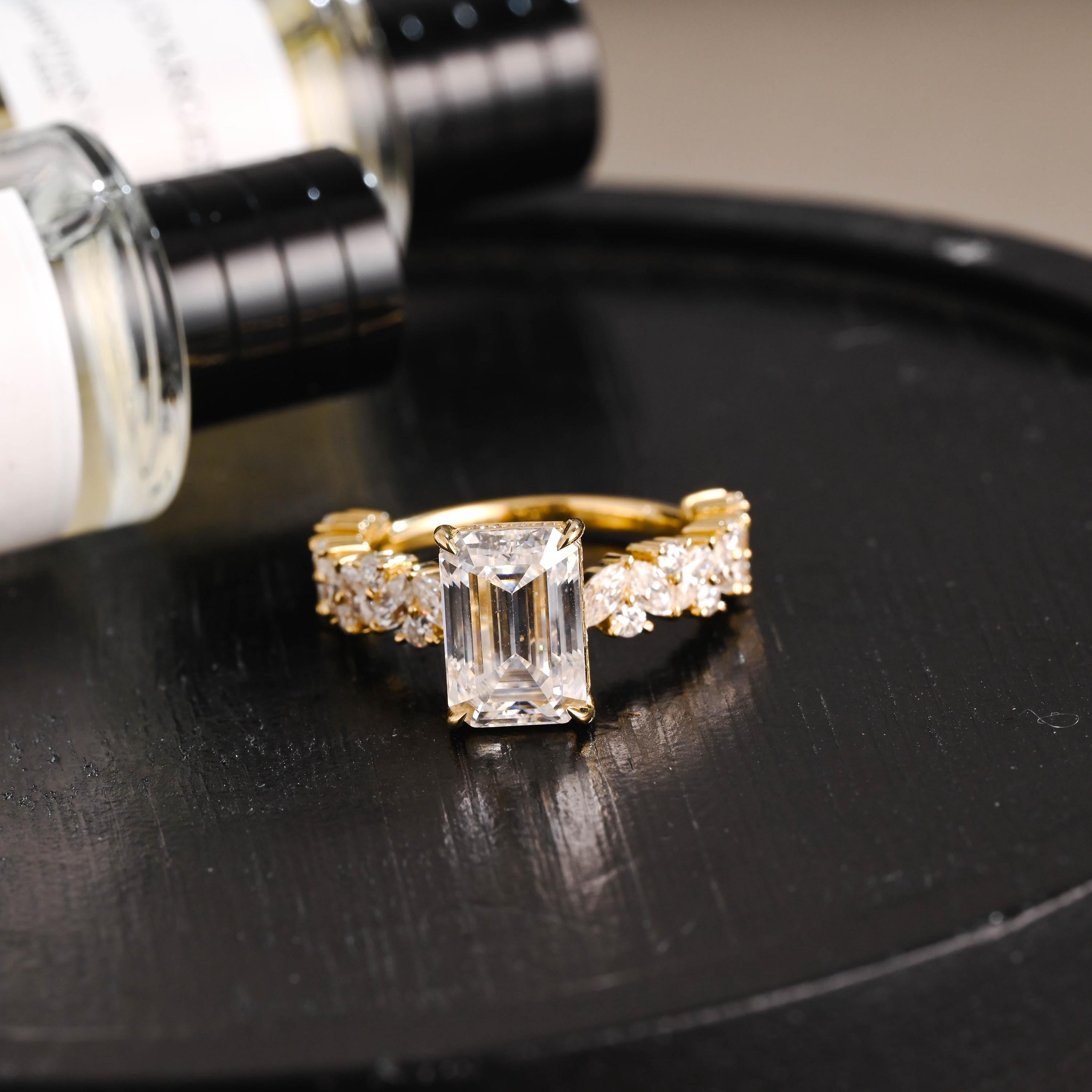 Solid Gold Emerald Cut Moissanite Engagement Ring, Proposal Ring, Promise Ring, Wedding Ring, Anniversary Gift Birthday Gift for Women Wife