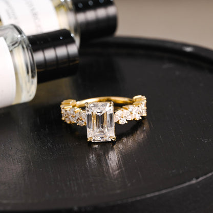Solid Gold Emerald Cut Moissanite Engagement Ring, Proposal Ring, Promise Ring, Wedding Ring, Anniversary Gift Birthday Gift for Women Wife