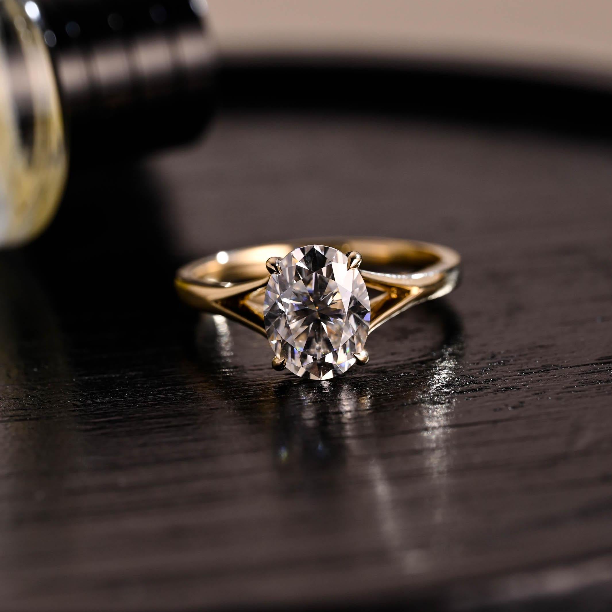 Solid Gold Solitaire Oval Cut Moissanite Engagement Ring, Anniversary Ring for Women