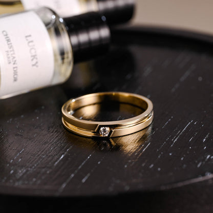 Solid Gold Round Cut Moissanite Wedding Band, Anniversary Ring
