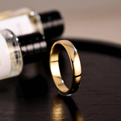 4mm Plain Cigar Wedding Band, Solid Gold Eternity Matching Band, Stackable Wedding Ring, Wedding Accessories, Matching Ring Anniversary Ring