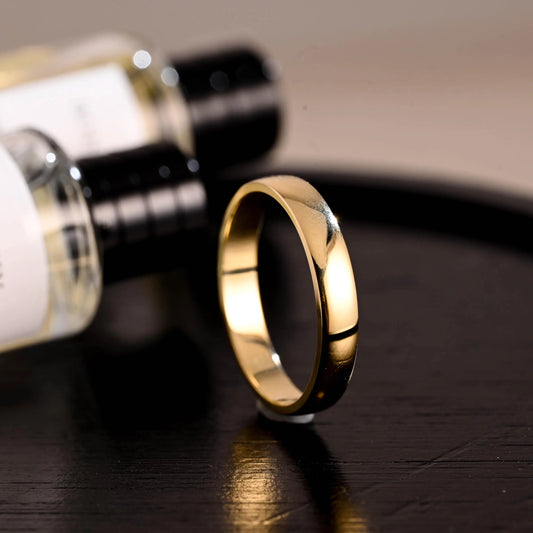 4mm Plain Cigar Wedding Band, Solid Gold Eternity Matching Band, Stackable Wedding Ring, Wedding Accessories, Matching Ring Anniversary Ring