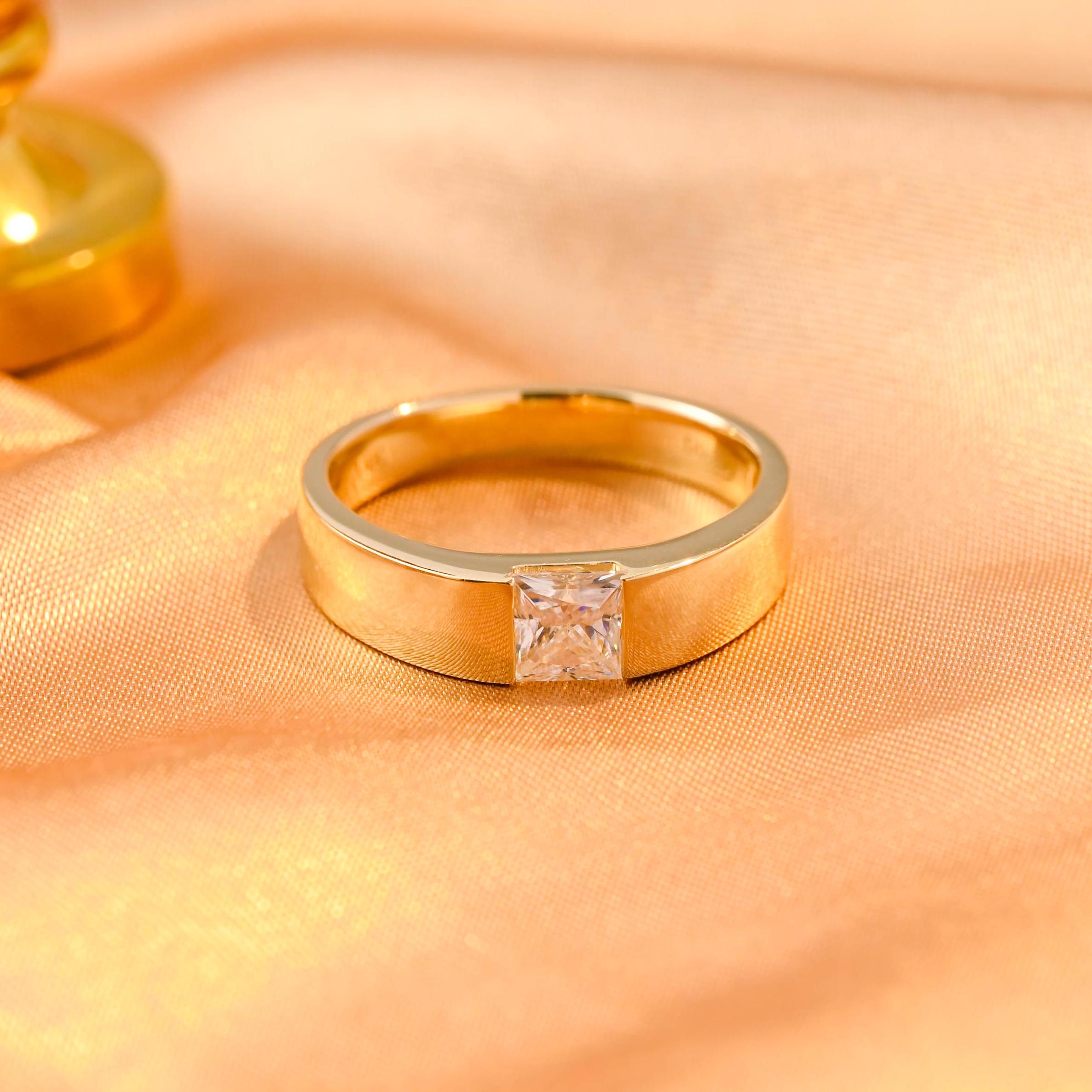 Princess Cut Moissanite Wedding Band, Solid Gold Wedding Ring for Men, Square Moissanite Channel Set Wedding Ring, Engagement Ring for Him