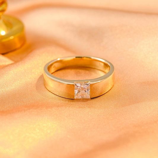 Princess Cut Moissanite Wedding Band, Solid Gold Wedding Ring for Men, Square Moissanite Channel Set Wedding Ring, Engagement Ring for Him