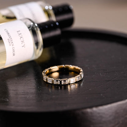 Solid Gold Emerald Cut Moissanite Wedding Band, Anniversary Ring