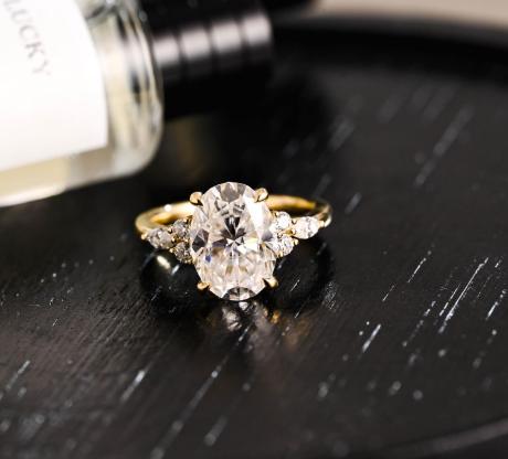 Solid Gold Oval Cut Moissanite Engagement Ring, Anniversary Gift for Women