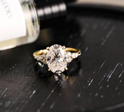 Solid Gold Oval Cut Moissanite Engagement Ring, Anniversary Gift for Women