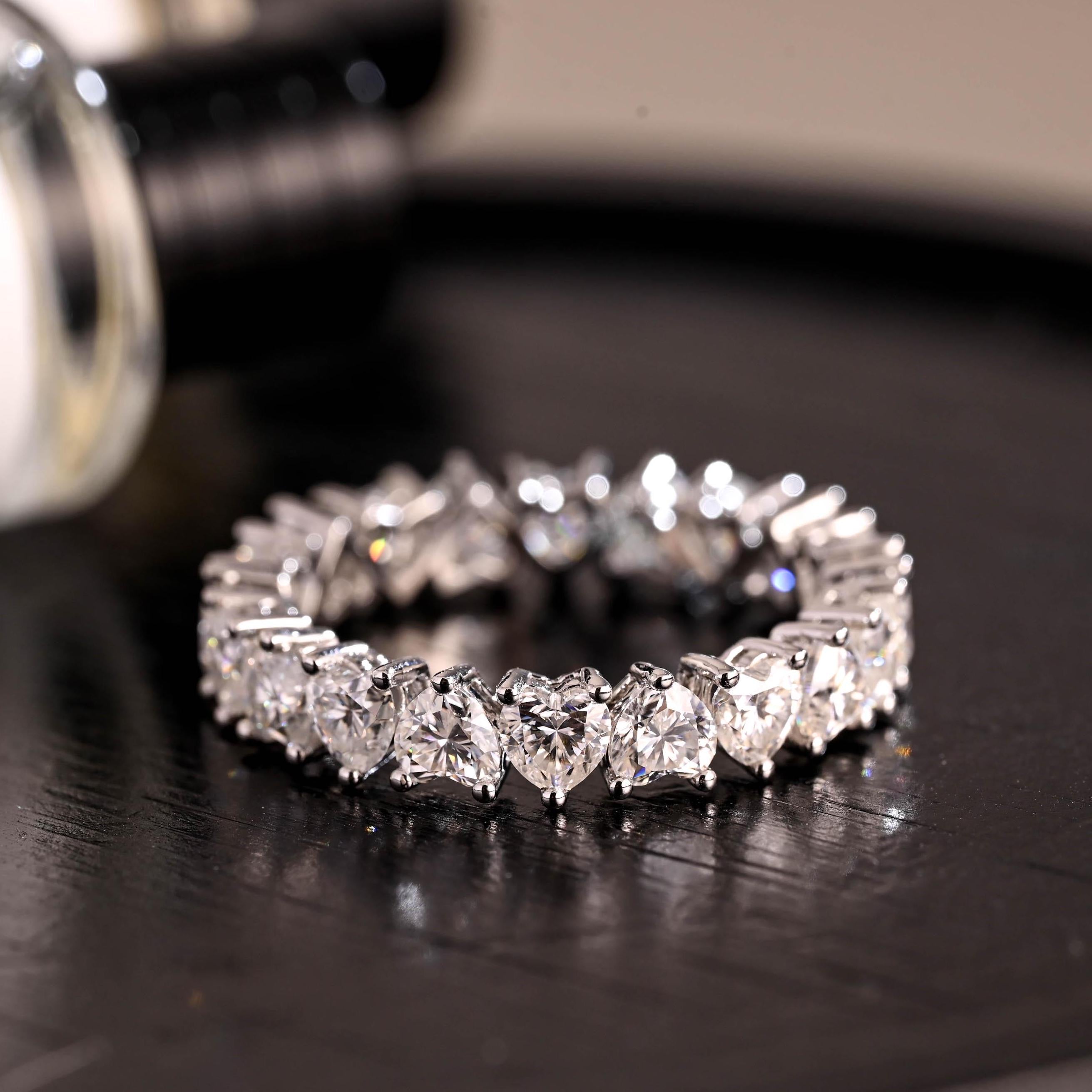 Solid Gold Heart Moissanite Eternity Band, Stackable Wedding Ring, SD-479