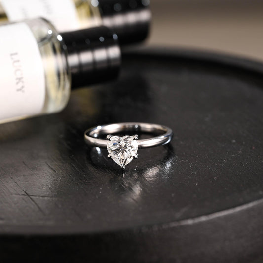 Solid Gold Heart Cut Moissanite Engagement Ring, Hidden Halo Proposal Ring, Promise Ring, Wedding Ring