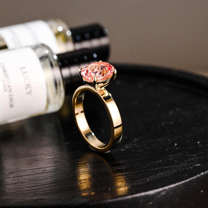 Solid Gold Oval Cut Solitaire Lab Grown Pink Sapphire Engagement Ring, 3mm Wide Proposal Ring