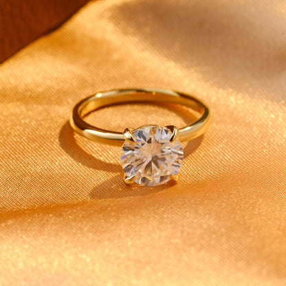 Solid Gold Solitaire Round Cut Moissanite Engagement Ring, Wedding Ring 4 Prongs